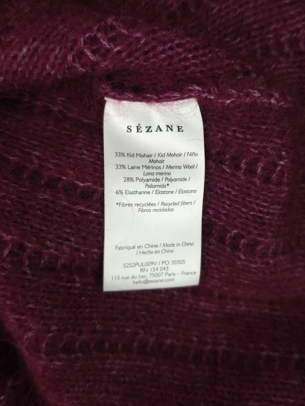 Sezane Aretha Fancy Knit Balloon Sleeves Sweater - Raisen Burgundy Small - Picture 7 of 11